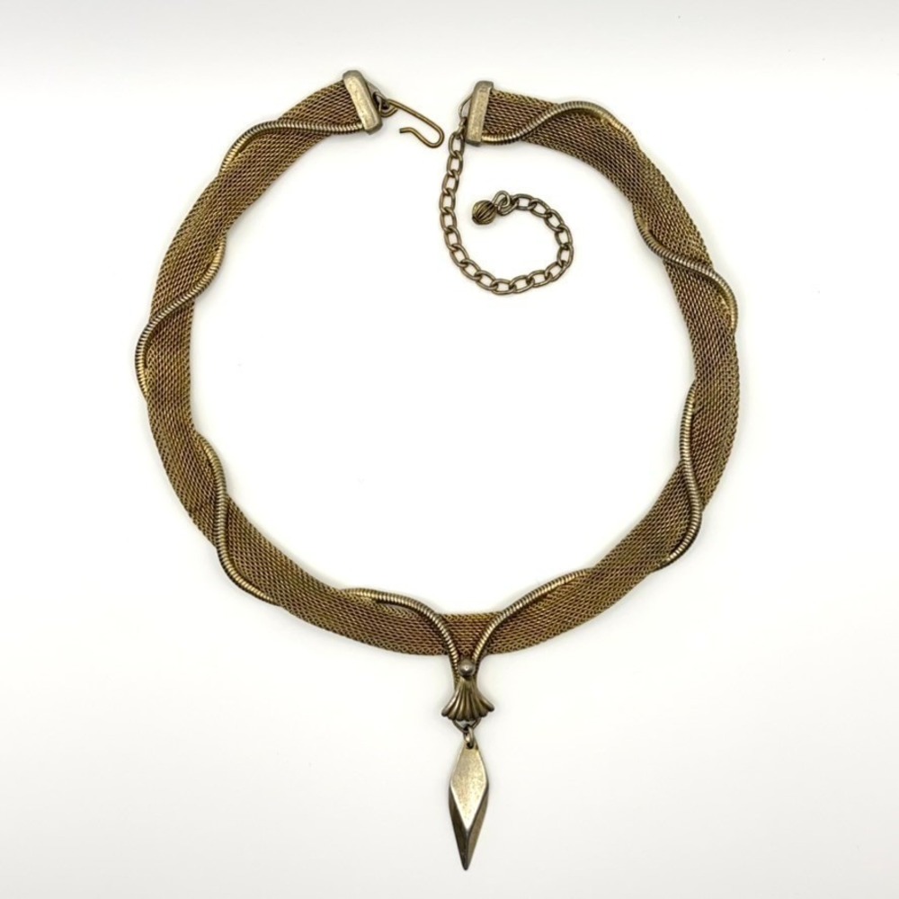 Vintage Gold Tone Mesh Necklace 1960s Egyptian Revival Choker